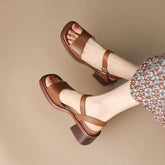 Real Soft Leather French Sandals Female Square Toe